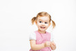 © Carlos David - Portrait of an excited toddler girl with ponytails, isolated on white