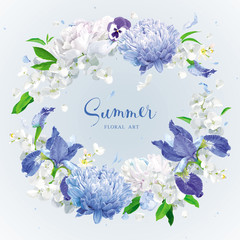 Sticker - Blue summer flowers wreath