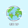 Earth Day. Smiling Cartoon Planet Earth.