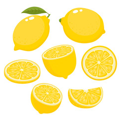 Wall Mural - Bright vector set of colorful juicy lemons isolated on white.