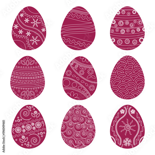 Stampe Collection of burgundy Easter eggs with white pattern