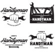 Handyman labels badges emblems and design elements. Tools silhouettes. Carpentry related vector vintage illustration.