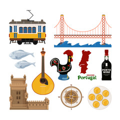 Poster - Portuguese vector icon set in flat style