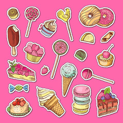 Poster - Vector hand drawn colored sweets stickers