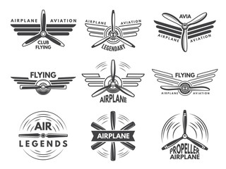 Wall Mural - labels an logos for military aviation. aviator symbols in monochrome style