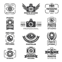 Wall Mural - retro pictures and logos for photo studios. monochrome vector logotypes