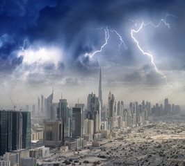 Wall Mural - Aerial city skyline from helicopter - Dubai, UAE