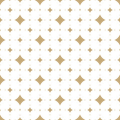 Subtle white and gold vector seamless pattern with diamond shapes, stars