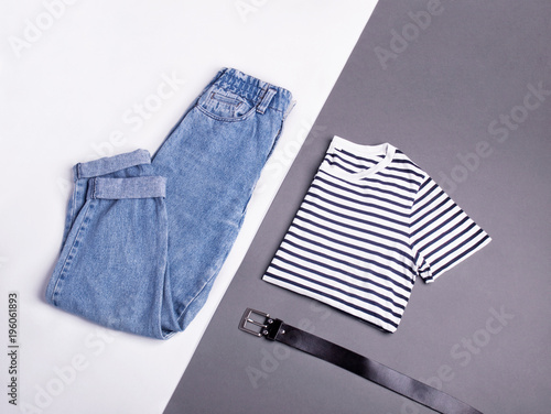 blue and white striped mom jeans