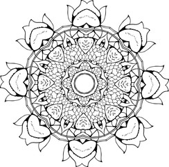 An illustration of a black and white mandala. Cosmic flower of life. The idea for a tattoo