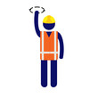 © dreamer29 - Isolated vector icon pictogram man with yellow helmet and orange hight visibity vest giving Hoist signal to crane operator by raising his hand and doing circular movement