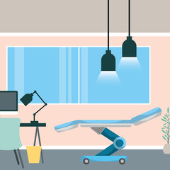 Sticker - medical consultation room stretcher desk pc lamps window office vector illustration