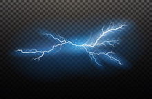 A Set Of Lightning Magic And Bright Light Effects. Vector Illustration. Discharge Electric Current. Charge Current. Natural Phenomena. Energy Effect Illustration. Bright Light Flare And Sparks