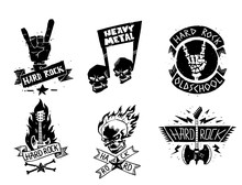 Heavy Rock Music Vector Badge Vintage Label With Punk Skull Symbol Hard Rock-n-roll Sound Sticker Emblem Illustration