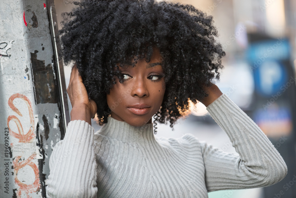 Beautiful African American Woman with black, curly hair Stock Photo | Adobe  Stock
