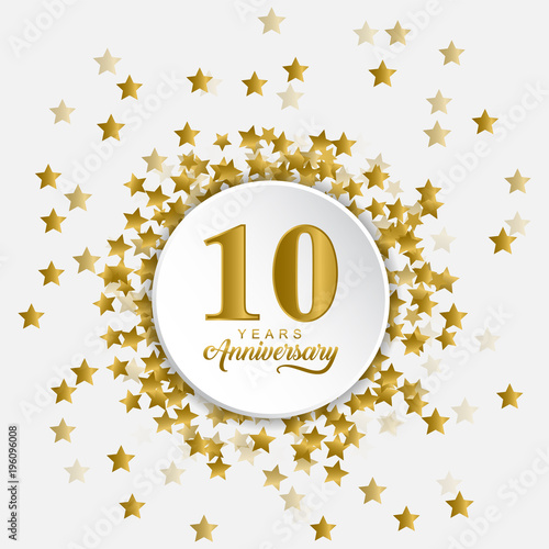 Happy 10 Years Anniversary With Fly Out Gold Stars Stock Vector Adobe Stock