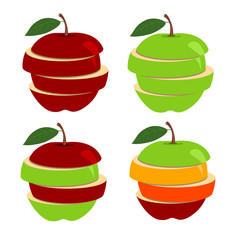 Wall Mural - Vector illustration of  apple with slices isolated on white background