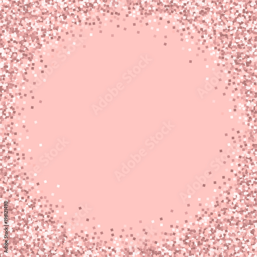 Pink gold glitter. Corner frame with pink gold glitter on pink