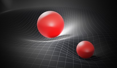 Wall Mural - gravity and general theory of relativity concept. distorted spacetime caused by massive spheres. 3d 