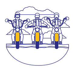 Sticker - group of bikers in the classic motorcycle scene character vector illustration design