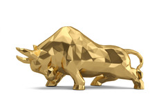 Gold Bull On White Background.3D Illustration.