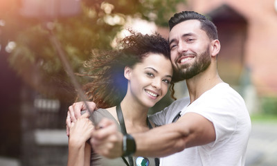 Canvas Print - Happy traveling couple making selfie, romantic mood.