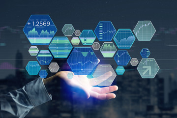 Stock exchange trading data information displayed on a futuristic interface