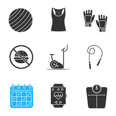 Poster - Fitness glyph icons set