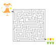 Easy spring / Easter maze game for children with a child , watering can and tulips / vector illustration on white background