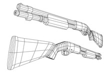 Shotgun Rifle Hunting Carbine Wireframe Low Poly Mesh Vector Illustration
