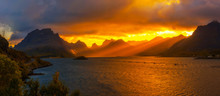 Sunset Over The Mountains Of Lofoten Islands 