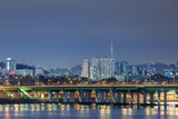 Fototapeta  - Night view of Seoul city and Han river in Korea