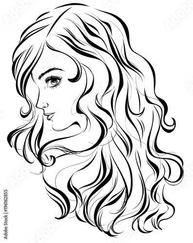 Graphic Image Of A Young Pretty Girl With Long Wavy Hair Vector