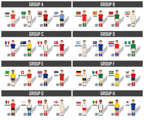 Aufkleber - Soccer cup 2018 team group set . Football players with jersey uniform and national flags . Vector for international world championship tournament