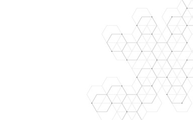 Illustration, hexagonal background. Digital geometric abstraction with lines and dots. Geometric abstract design.