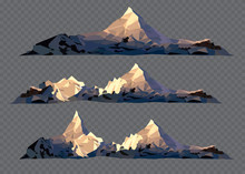Set Of Black And White Mountain Silhouettes.Vector Illustration On The Transparent Background.