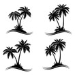 © oksanaok - Tropical Palm Trees, Black Silhouettes and Wave Lines Isolated on White Background. Vector