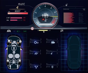 Fototapete - Futuristic user interface. Car service in the style of HUD. Virtual graphical interface Ui HUD Autoscanning, analysis and diagnostics, Abstract vector science. Car dashboard. Speedometer auto