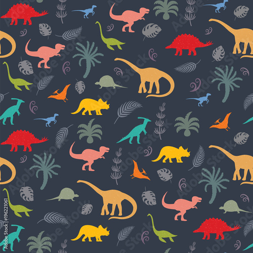 Cuadros en Lienzo Seamless pattern with dinosaur silhouettes.