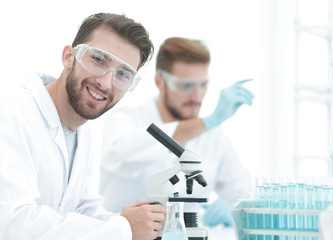 Wall Mural - closeup.biologists on blurred background laboratory