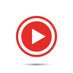 Poster - red play button icon in flat style with shadow