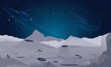 Vector Illustration Of Moon Landscape Background With Beautiful Night Sky.