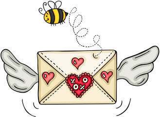 Wall Mural - Love envelope with wings and bee