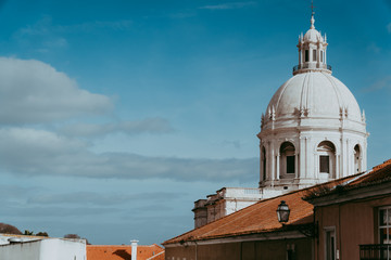 The white cupola of the National Pantheon in Lisbon with blue sky in the background. Lisboa Lissabon