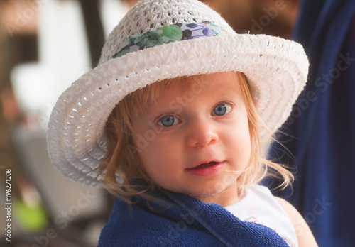 Portrait Of Cute Adorable Two Years Old Toddler Girl With Blonde