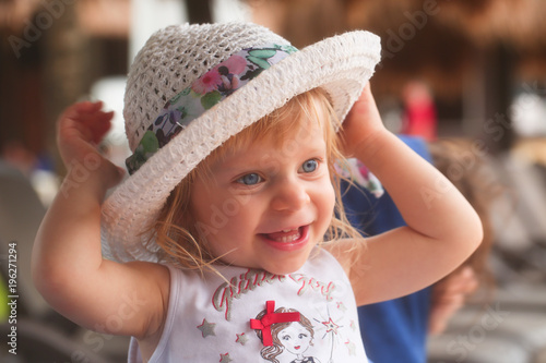 Portrait Of Cute Adorable Two Years Old Toddler Girl With Blonde