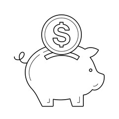 Canvas Print - Piggy bank for money save vector line icon isolated on white background. Moneybox in the form of pig for budget line icon for infographic, website or app.