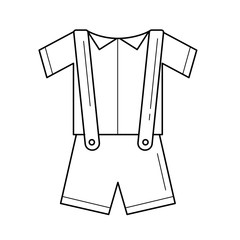 Sticker - Baby clothes vector line icon isolated on white background. Baby shirt and shorts with suspenders line icon for infographic, website or app.