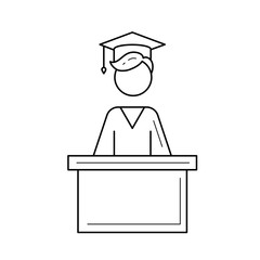 Poster - University graduation student vector line icon isolated on white background. Student giving a speech at the graduation of university line icon for infographic, website or app.