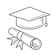 Poster - Cap of graduate and certificate degree line icon isolated on white background